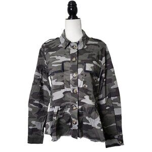 Knox Rose Women's Shirt Size M Tunic Camo Long Sleeve Frayed Hem